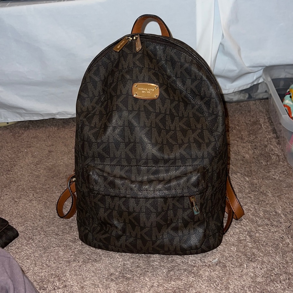 Brown leather michael kors backpack
